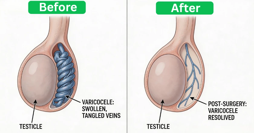 Doctor diagnosing varicoceles using hormonal blood panel and ultrasound scan results