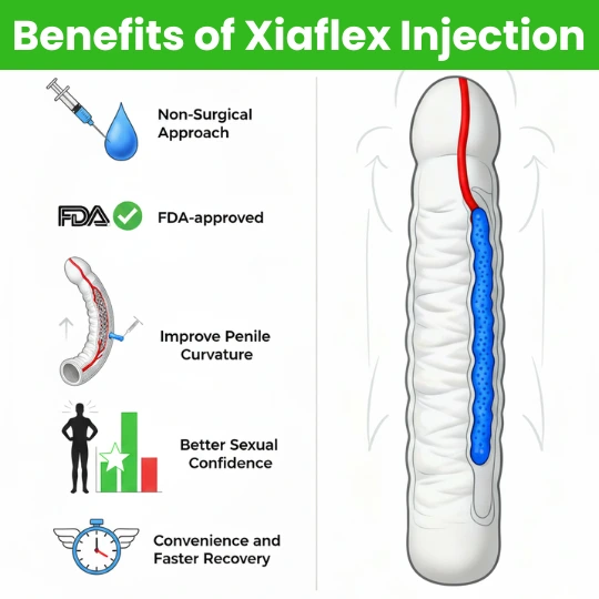 Benefits of Xiaflex: FDA-approved non-surgical treatment for penile curvature.