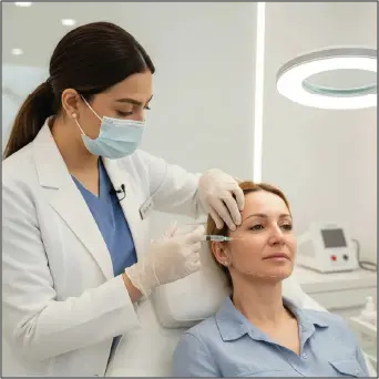 Botox and filler injection procedure for facial rejuvenation at aesthetic clinic