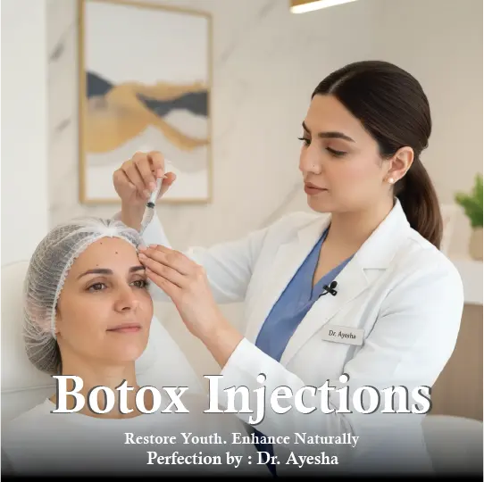 Dr. Ayesha administering Botox injection to patient for wrinkle reduction treatment