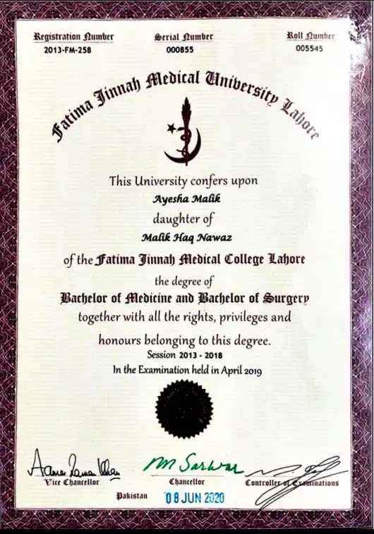 mbbs degree dr ayesha