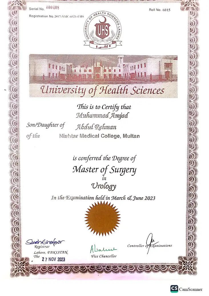 urology degree of doctor amjad urologist
