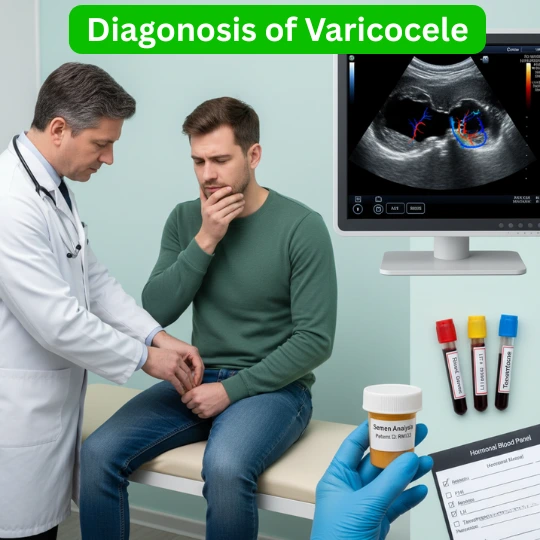 Varicocele diagnosis with ultrasound, semen analysis and hormonal blood panel