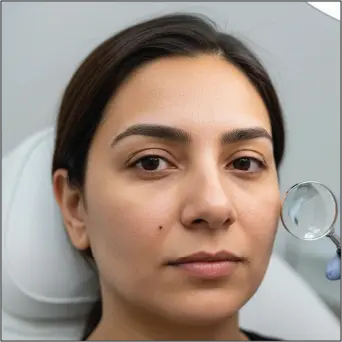 Open pores and melasma visible on face before skin texture improvement treatment