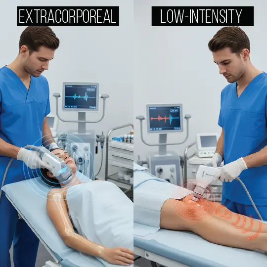 Extracorporeal and low intensity shockwave therapy comparison treatment