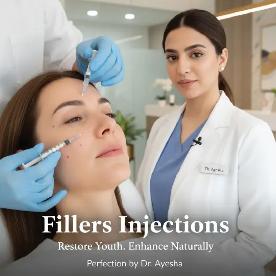 Dr. Ayesha performing filler injections on patient at aesthetic clinic