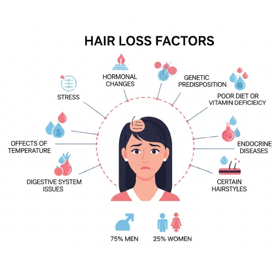 Major Factors of Hair Loss Common hair loss causes include stress, genetics, hormonal changes, and poor nutrition.