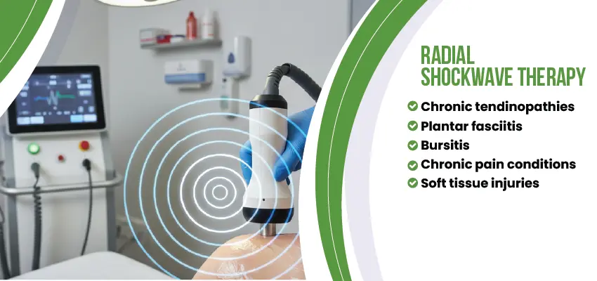 Radial shockwave therapy being applied to patient's foot for pain treatment