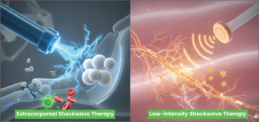 Comparison of extracorporeal and low-intensity shockwave therapy treatment methods
