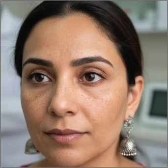  Male patient with skin condition being examined with magnifying glass melasma-treatment-at-dot-clinics
