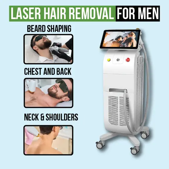 Laser hair removal for men – beard shaping, chest, back, neck & shoulders treatment machine