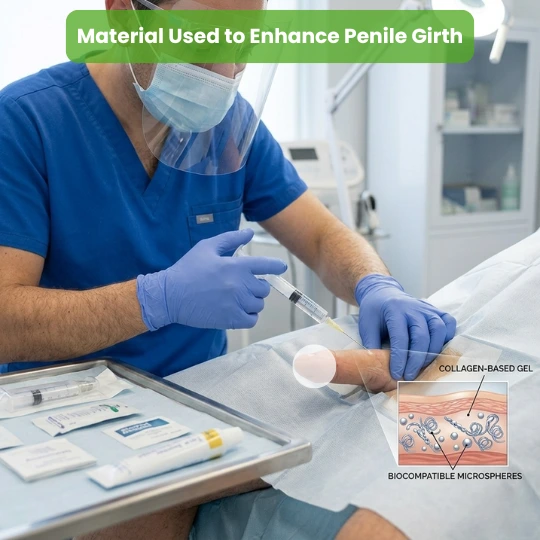 Medical grade collagen-based gel and biocompatible microspheres for penile enhancement.