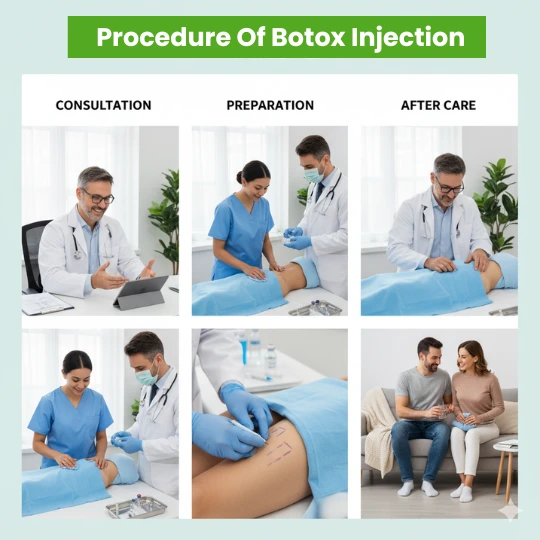 Step-by-step Botox injection procedure: consultation, preparation, and aftercare.