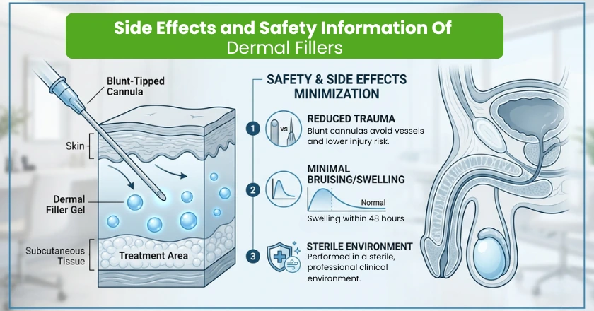 Safety info for penile fillers: using blunt-tipped cannulas to reduce trauma and swelling.
