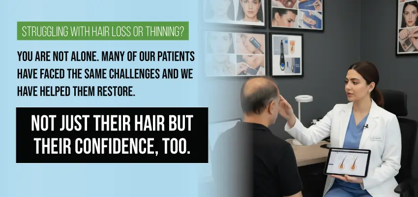 Doctor consulting hair loss patient to restore hair and confidence