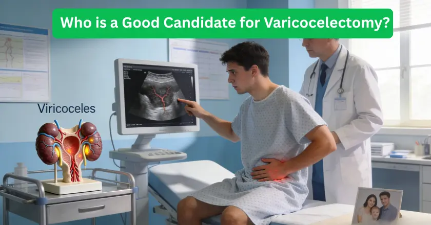 Doctor reviewing ultrasound with patient to determine varicocelectomy candidacy for fertility