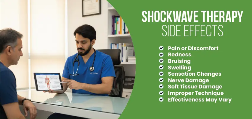 Medical professional explaining shockwave therapy side effects to patient