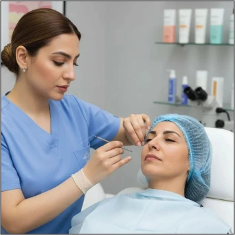 Thread lift specialist at Dot Clinics with patient ready for facial lifting procedure