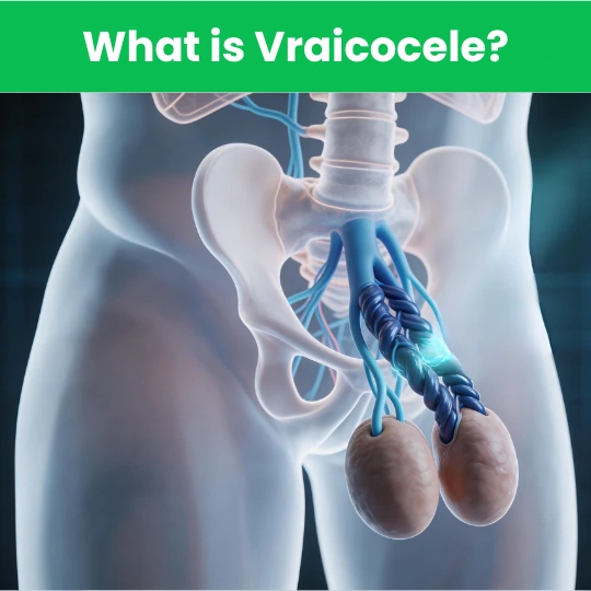 3D anatomy illustration showing varicocele enlarged veins in male reproductive system