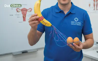 Medical professional explaining varicocele using banana model