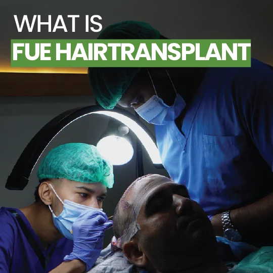 FUE hair transplant procedure with surgeon performing follicular unit extraction treatment