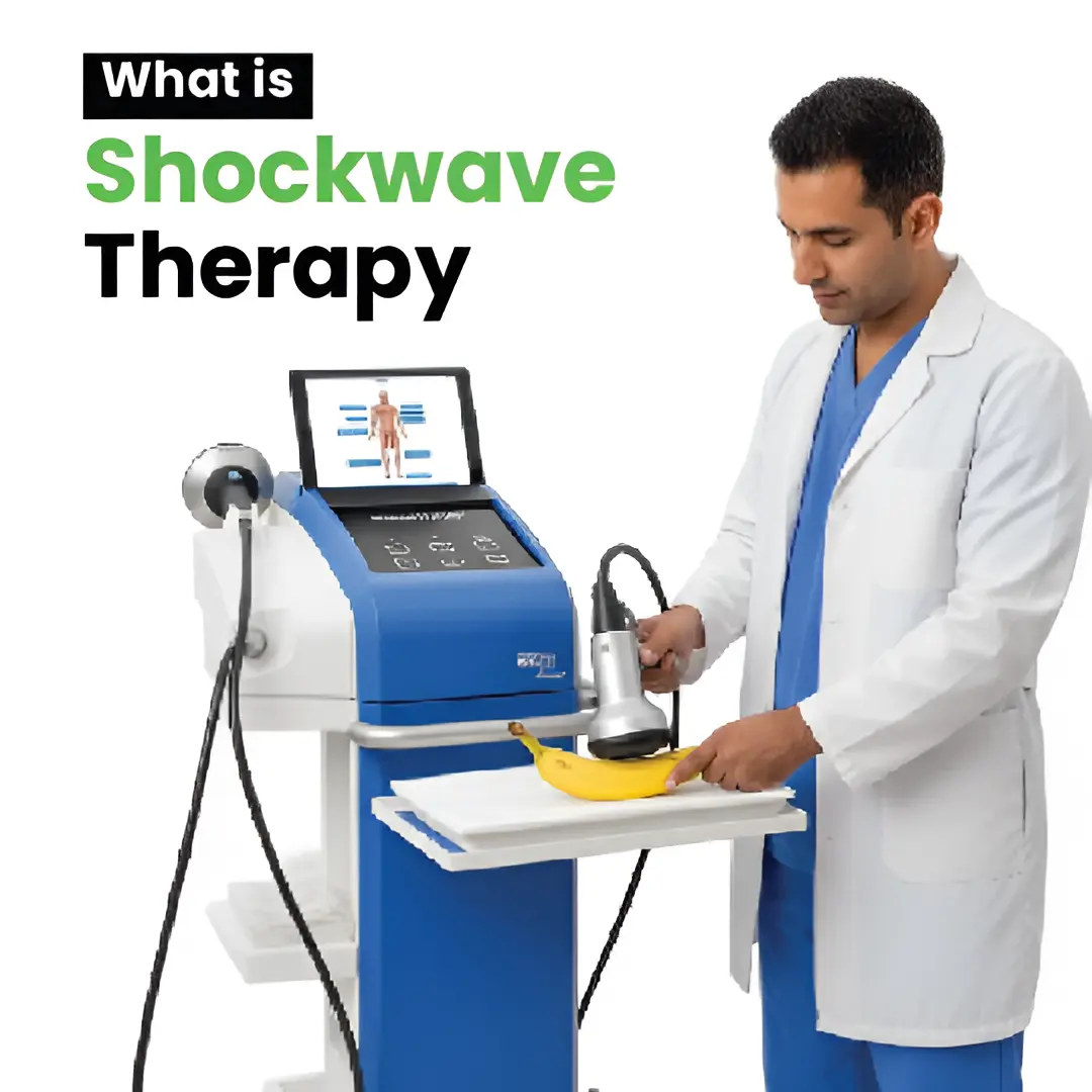Healthcare provider operating shockwave therapy equipment for medical treatment