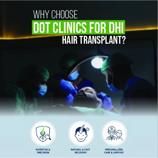 Surgeons performing DHI hair transplant at Dot Clinics offering expertise, precision, natural results, fast recovery, and personalized care support.