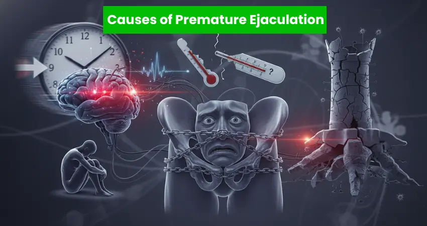Premature ejaculation causes including neurological, psychological, and biological factors illustrated