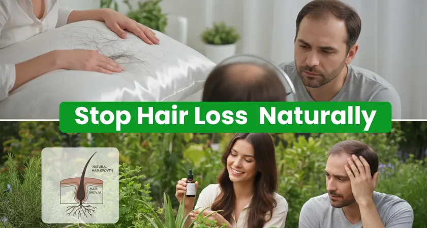 Stop hair loss naturally with herbal remedies and natural hair growth treatments for men and women
