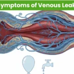 Anatomical diagram showing symptoms of venous leak in penile blood vessels and vascular structure
