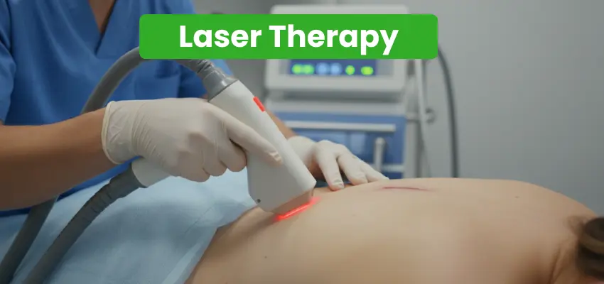 Professional laser therapy treatment applied to skin by certified technician