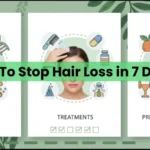 Infographic showing how to stop hair loss in 7 days: causes, treatments, and prevention options
