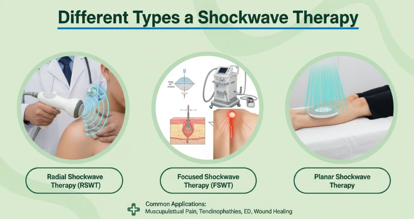 Types of Shockwave Therapy: RSWT, FSWT & Planar for ED, Tendinopathies & Musculoskeletal Pain Relief